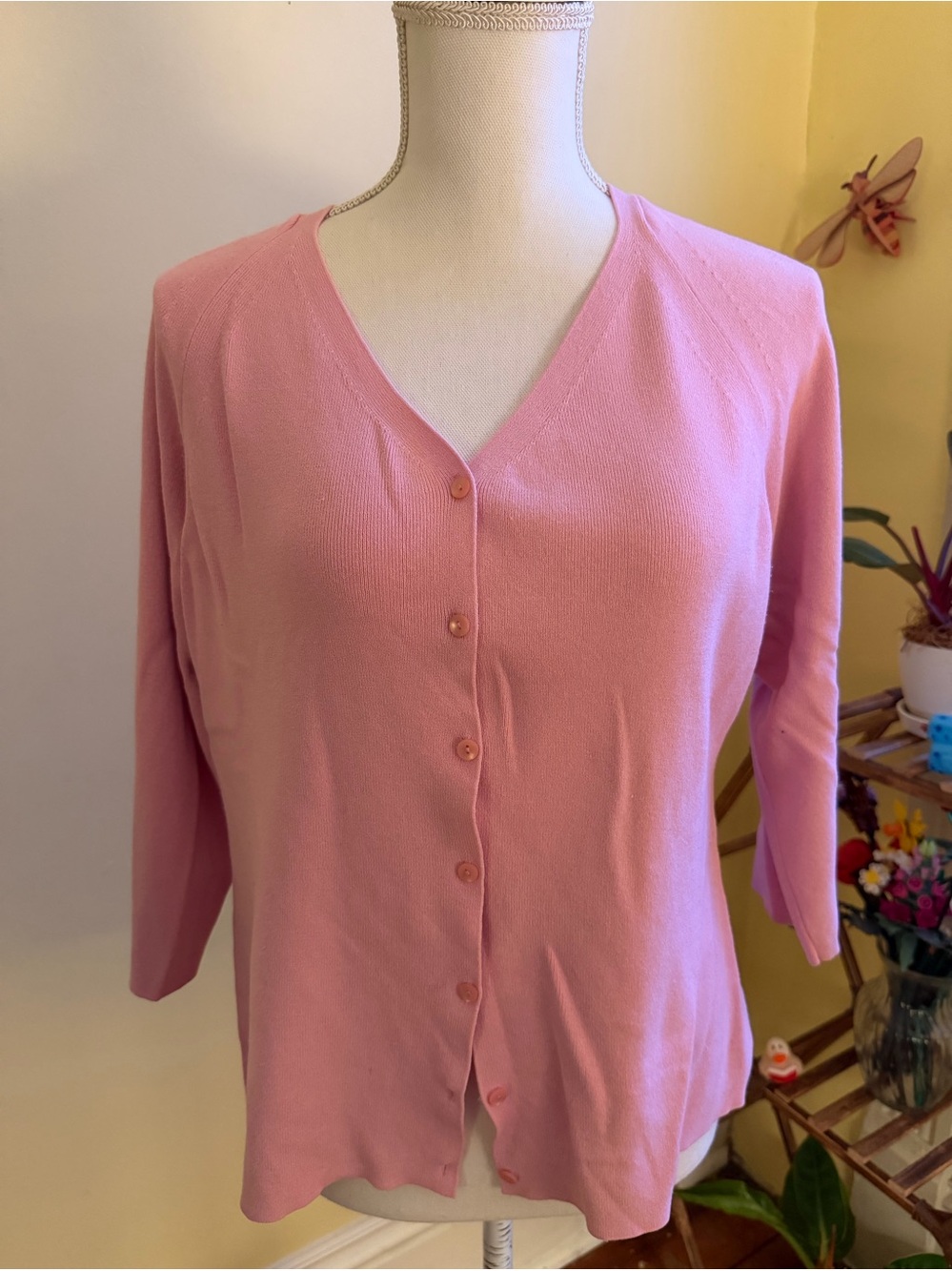 LOFT Pink V-Neck Button Front Cardigan - L